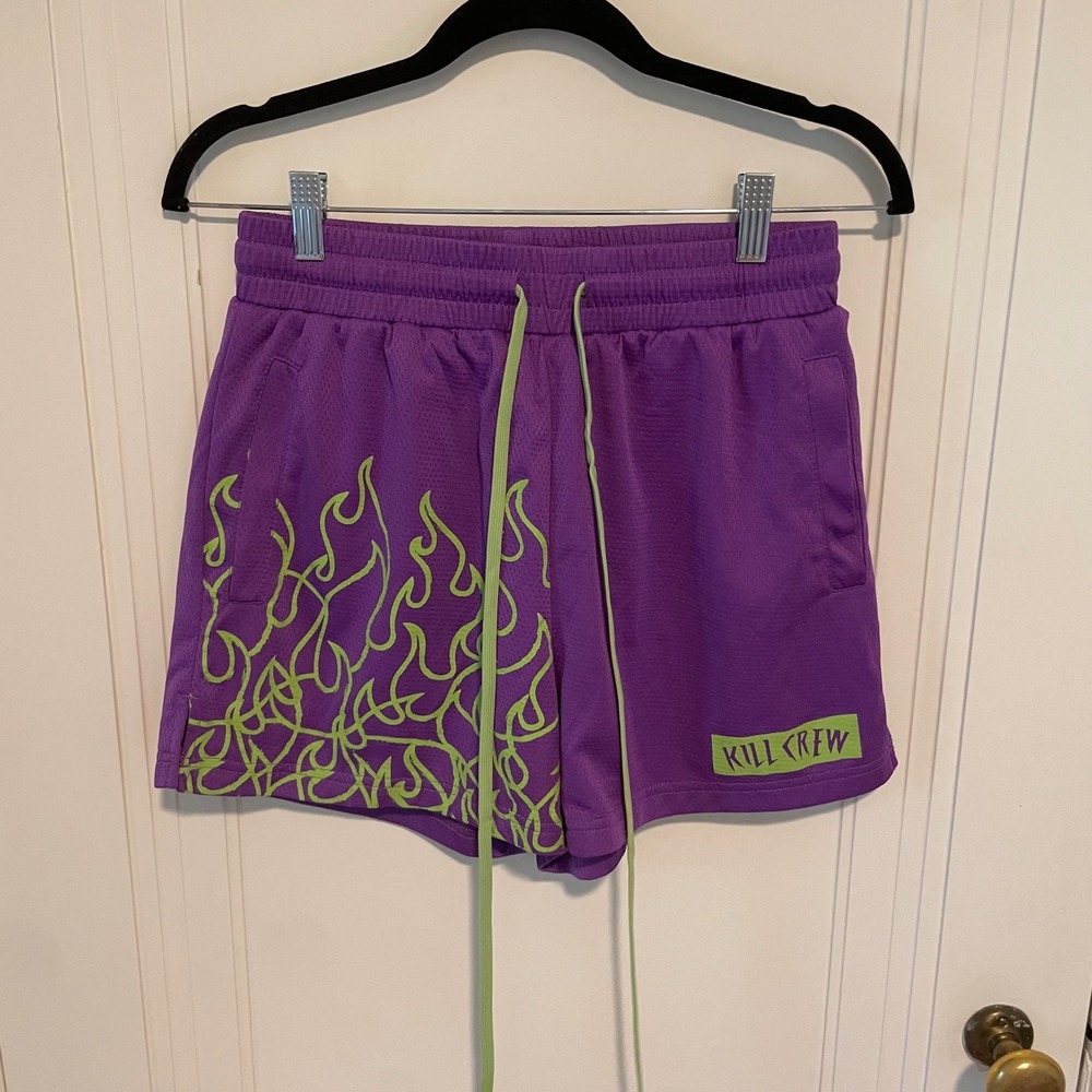 Kill Crew Muay Thai Flame Shorts Unisex Medium Purple Green